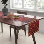 Antique Burgundy Wine Persian Mashad Oriental Rug Table Runner Gallery Image 2