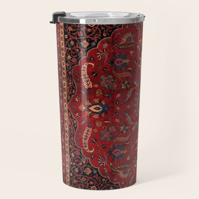 Antique Burgundy Wine Persian Mashad Oriental Rug Travel Mug Gallery Image 3