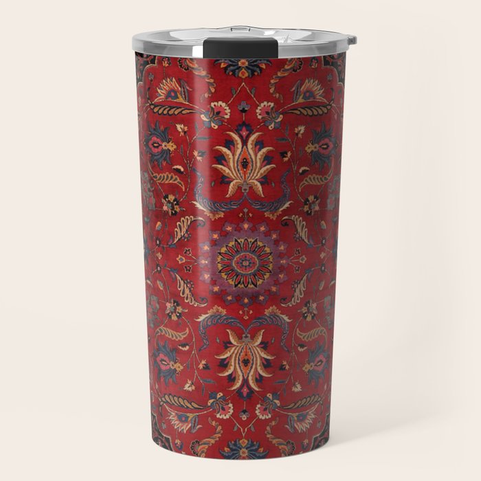 Antique Burgundy Wine Persian Mashad Oriental Rug Travel Mug Gallery Image 1