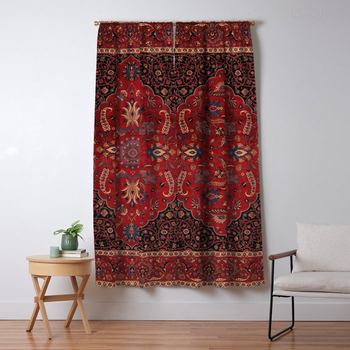 Antique Burgundy Wine Persian Mashad Oriental Rug Window Curtain Gallery Image 5