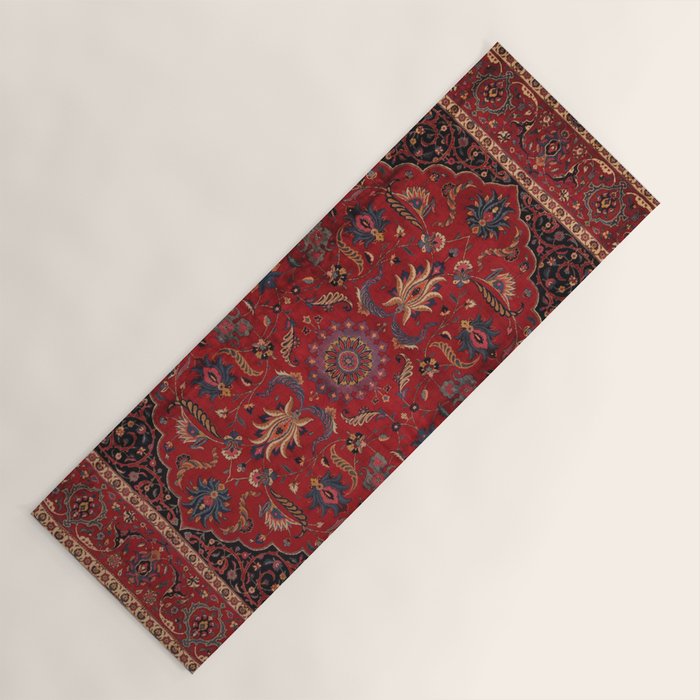 Antique Burgundy Wine Persian Mashad Oriental Rug Yoga Mat Gallery Image 1