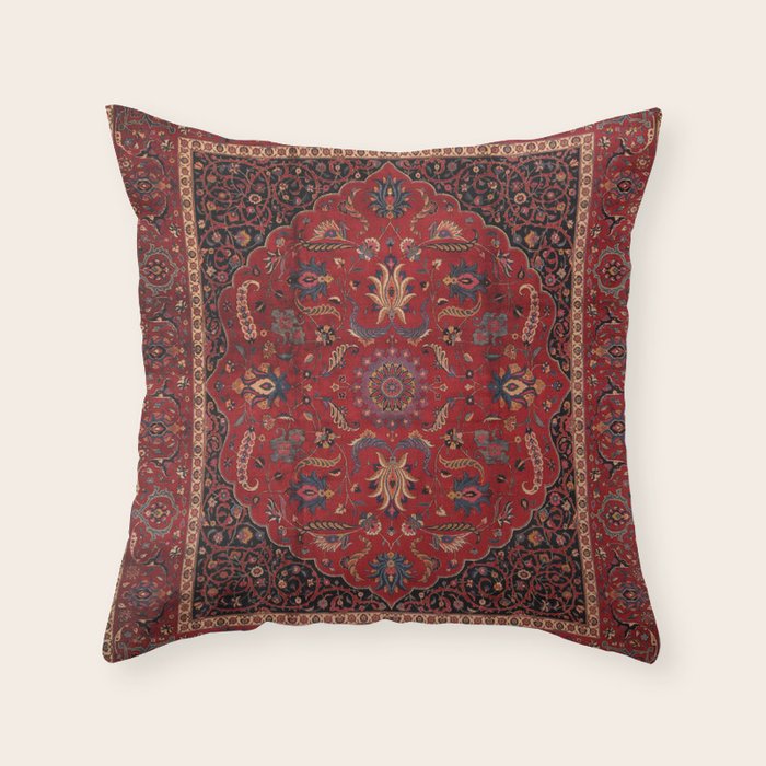 Antique Burgundy Wine Persian Mashad Oriental Rug Throw Pillow Gallery Image 1