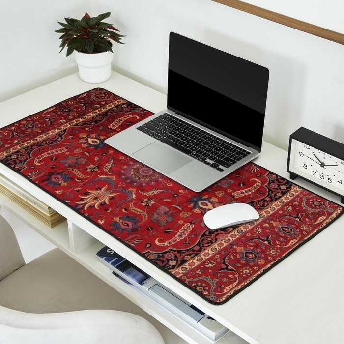 Antique Burgundy Wine Persian Mashad Oriental Rug Desk Mat Gallery Image 2