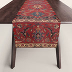 Antique Burgundy Wine Persian Mashad Oriental Rug Table Runner Gallery Image 1