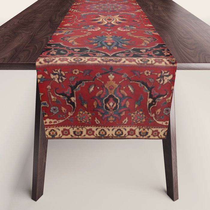 Antique Burgundy Wine Persian Mashad Oriental Rug Table Runner Gallery Image 1
