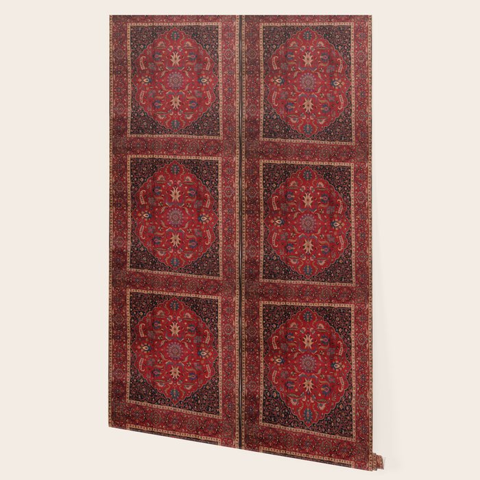 Antique Burgundy Wine Persian Mashad Oriental Rug Wallpaper Gallery Image 2
