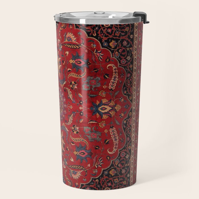 Antique Burgundy Wine Persian Mashad Oriental Rug Travel Mug Gallery Image 2