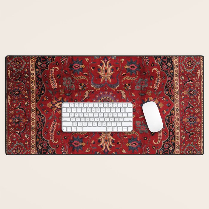 Antique Burgundy Wine Persian Mashad Oriental Rug Desk Mat Gallery Image 1