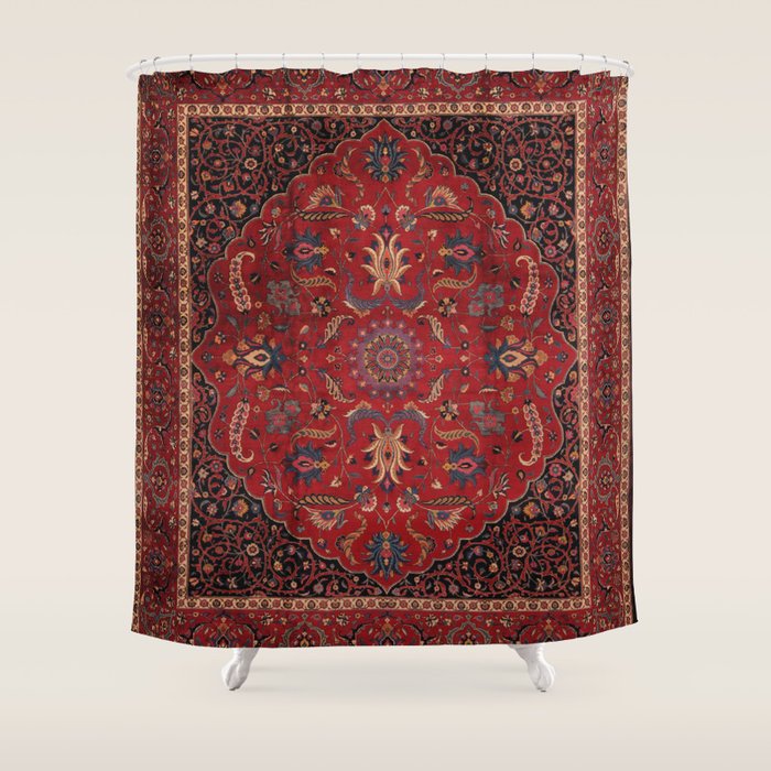 Antique Burgundy Wine Persian Mashad Oriental Rug Shower Curtain Gallery Image 1