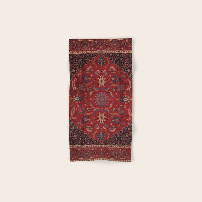 Antique Burgundy Wine Persian Mashad Oriental Rug Bath Towel Gallery Image 1