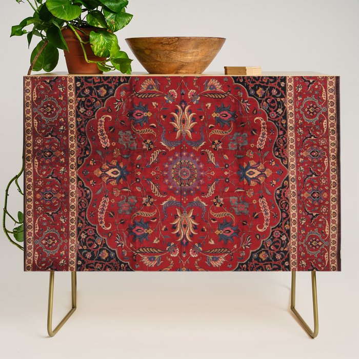 Antique Burgundy Wine Persian Mashad Oriental Rug Credenza Gallery Image 1
