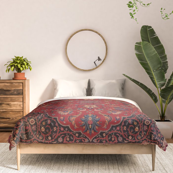 Antique Burgundy Wine Persian Mashad Oriental Rug Comforter Gallery Image 3