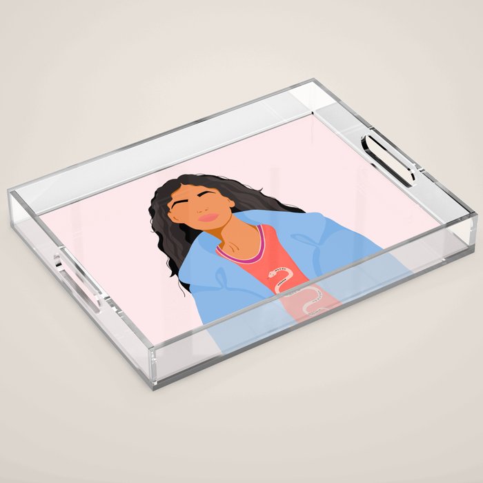 Girl With Snake T-Shirt Acrylic Tray Gallery Image 1