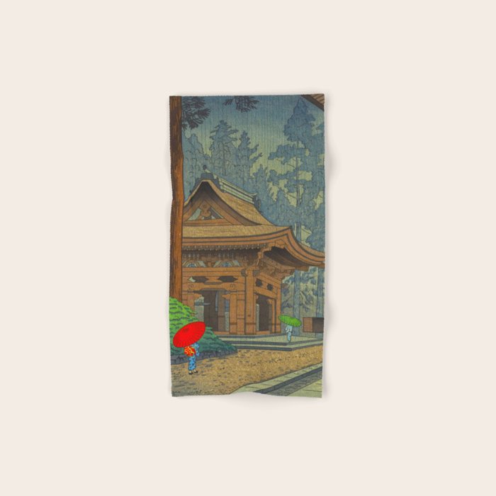 Asano Takeji Japanese Woodblock Print Vintage Mid Century Art Shinto Shrine Forest Bath Towel Gallery Image 1