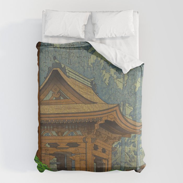 Asano Takeji Japanese Woodblock Print Vintage Mid Century Art Shinto Shrine Forest Duvet Cover Gallery Image 1