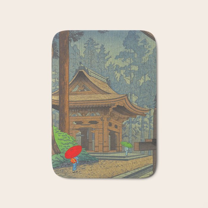Asano Takeji Japanese Woodblock Print Vintage Mid Century Art Shinto Shrine Forest Bath Mat Gallery Image 1