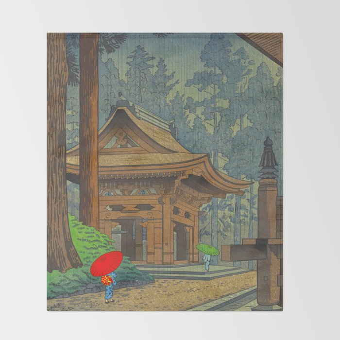 Asano Takeji Japanese Woodblock Print Vintage Mid Century Art Shinto Shrine Forest Throw Blanket Gallery Image 2