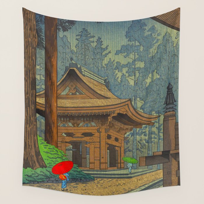 Asano Takeji Japanese Woodblock Print Vintage Mid Century Art Shinto Shrine Forest Wall Tapestry Gallery Image 4