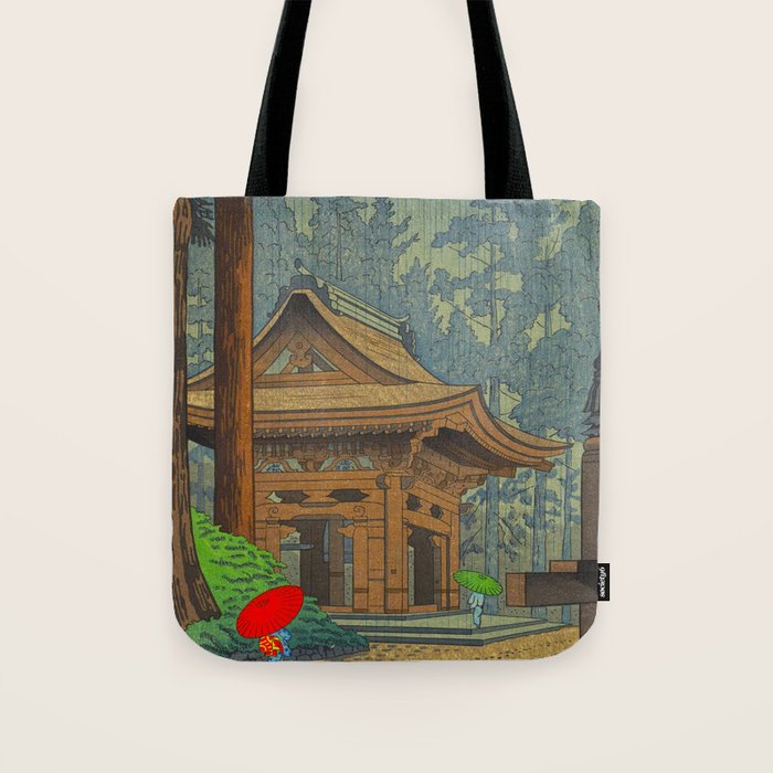 Asano Takeji Japanese Woodblock Print Vintage Mid Century Art Shinto Shrine Forest Tote Bag Gallery Image 1