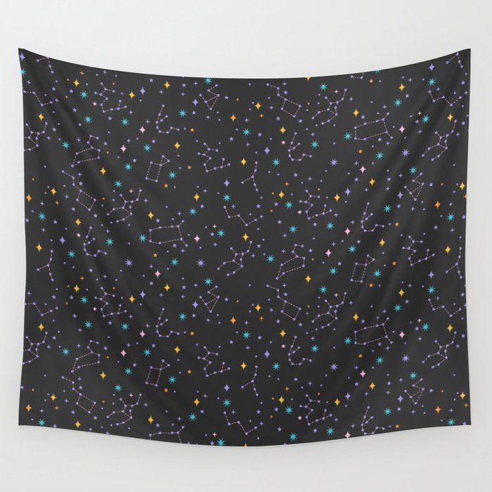 Colorful Night Sky on Black Wall Tapestry Gallery Image 1