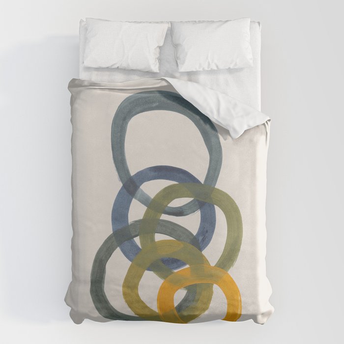 Minimalist Mid Century Modern Colorful Rings Navy Blue Yellow Olive Green Spirals by Ejaaz Haniff Duvet Cover Gallery Image 6