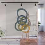 Minimalist Mid Century Modern Colorful Rings Navy Blue Yellow Olive Green Spirals by Ejaaz Haniff Wall Mural Gallery Image 1