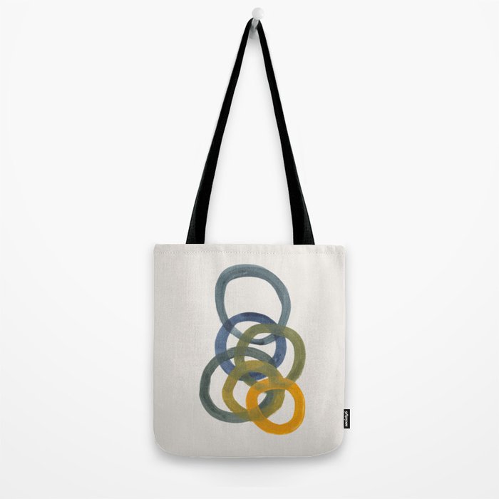 Minimalist Mid Century Modern Colorful Rings Navy Blue Yellow Olive Green Spirals by Ejaaz Haniff Tote Bag Gallery Image 2