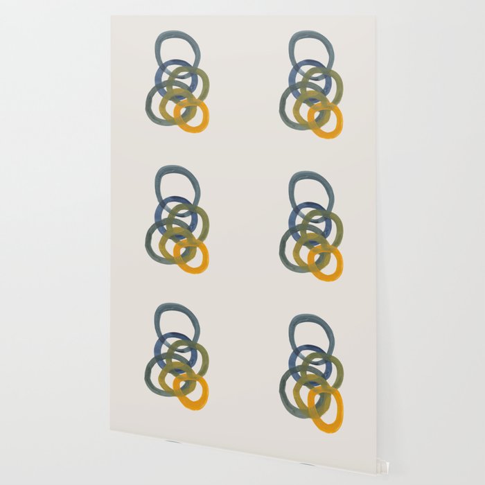 Minimalist Mid Century Modern Colorful Rings Navy Blue Yellow Olive Green Spirals by Ejaaz Haniff Wallpaper Gallery Image 2