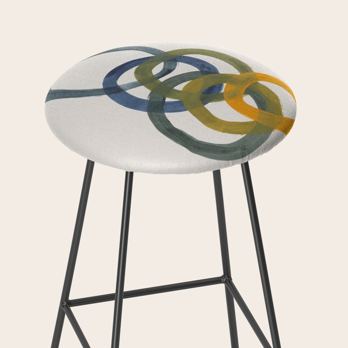 Minimalist Mid Century Modern Colorful Rings Navy Blue Yellow Olive Green Spirals by Ejaaz Haniff Stool Gallery Image 2