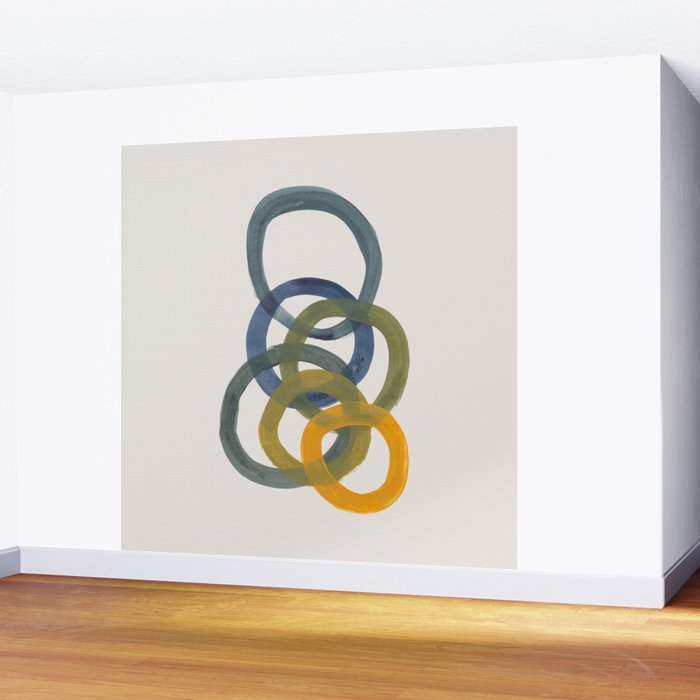 Minimalist Mid Century Modern Colorful Rings Navy Blue Yellow Olive Green Spirals by Ejaaz Haniff Wall Mural Gallery Image 2