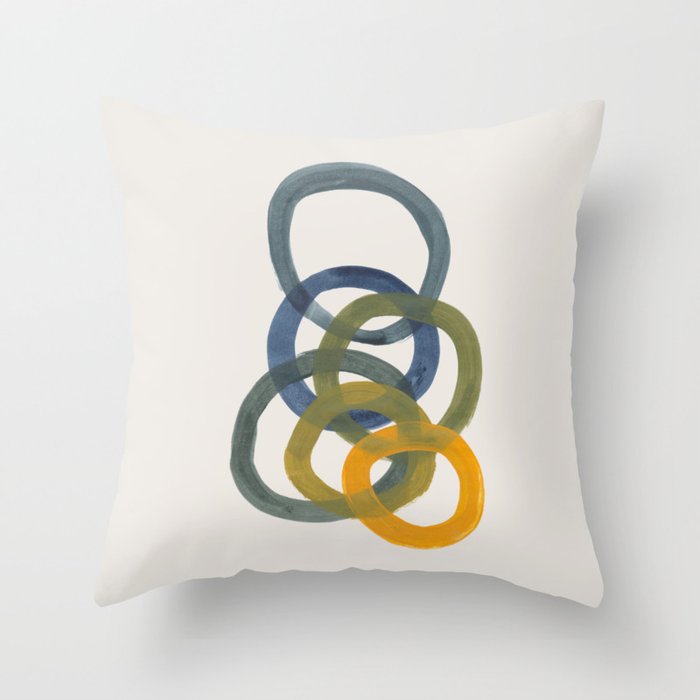 Minimalist Mid Century Modern Colorful Rings Navy Blue Yellow Olive Green Spirals by Ejaaz Haniff Throw Pillow Gallery Image 1