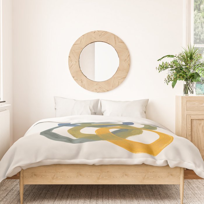 Minimalist Mid Century Modern Colorful Rings Navy Blue Yellow Olive Green Spirals by Ejaaz Haniff Duvet Cover Gallery Image 3