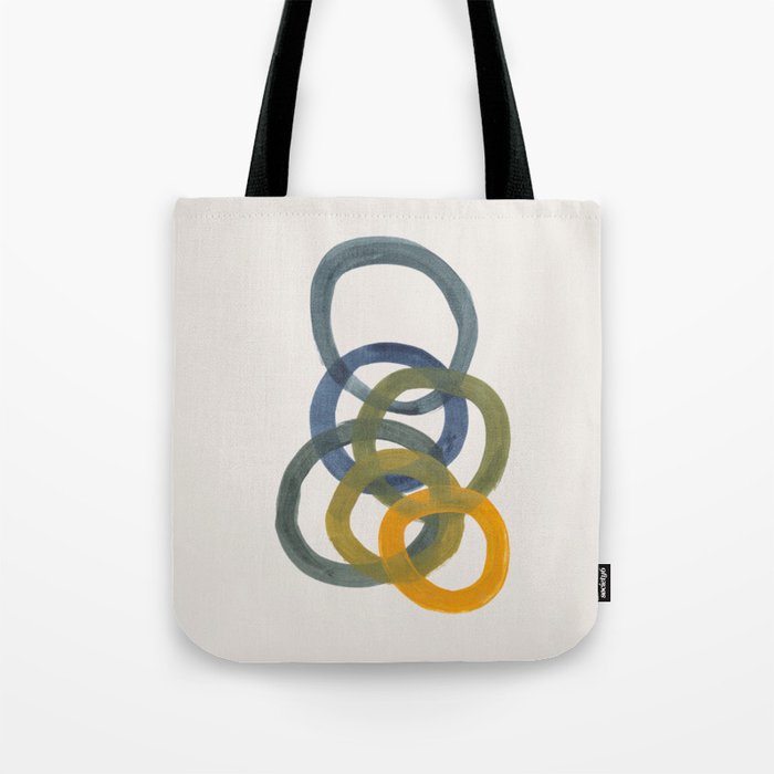 Minimalist Mid Century Modern Colorful Rings Navy Blue Yellow Olive Green Spirals by Ejaaz Haniff Tote Bag Gallery Image 1