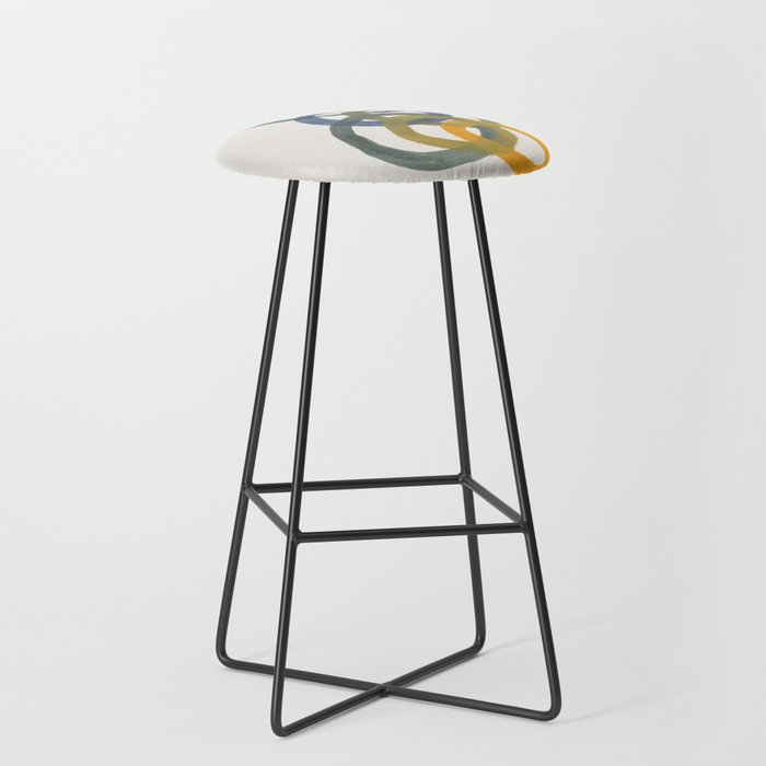 Minimalist Mid Century Modern Colorful Rings Navy Blue Yellow Olive Green Spirals by Ejaaz Haniff Stool Gallery Image 1