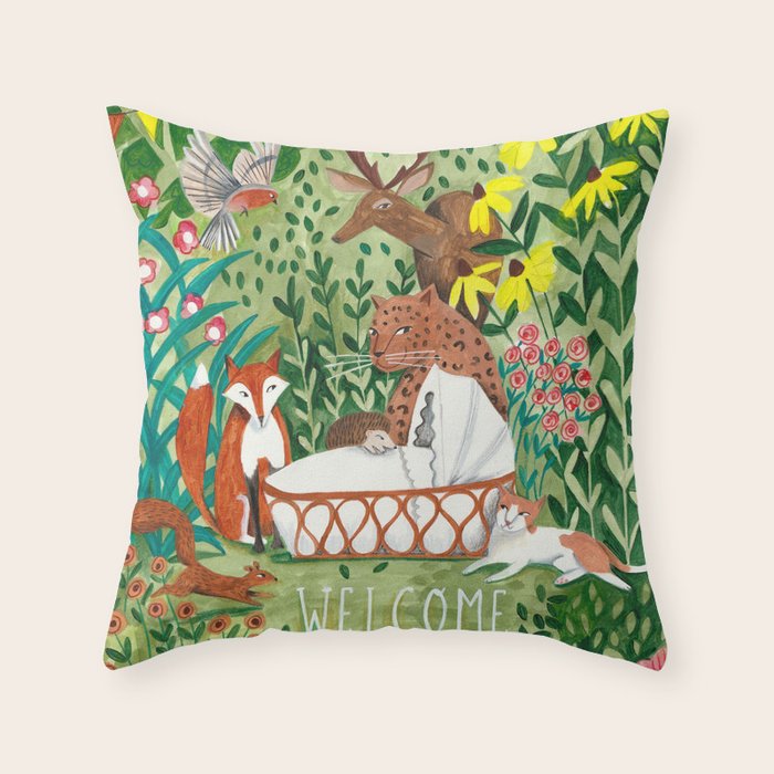 Cute green floral jungle Animals Baby Crib  Throw Pillow Gallery Image 1