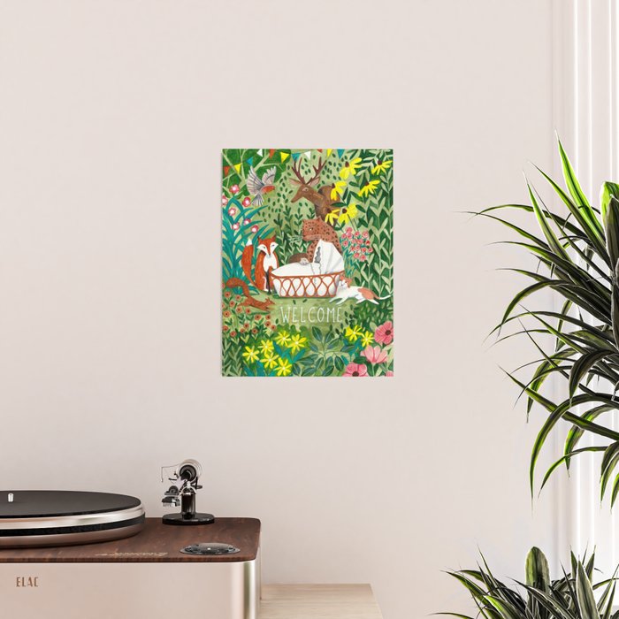 Cute green floral jungle Animals Baby Crib  Poster Gallery Image 2