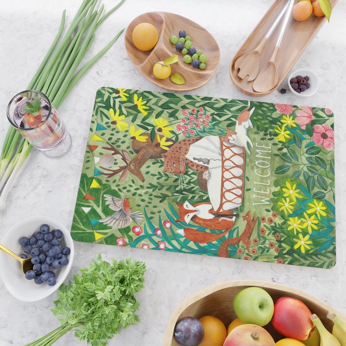 Cute green floral jungle Animals Baby Crib  Cutting Board Gallery Image 2