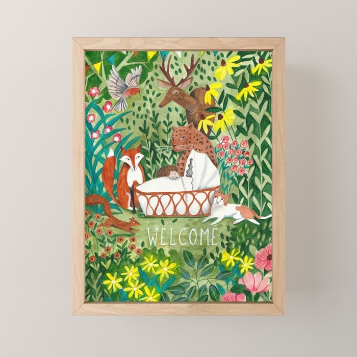 Cute green floral jungle Animals Baby Crib  Mini Art Print Gallery Image 1