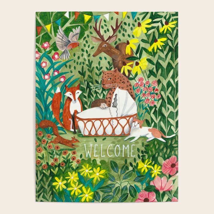 Cute green floral jungle Animals Baby Crib  Poster Gallery Image 1