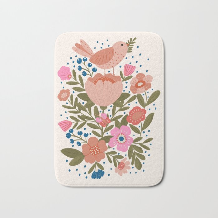 Folk Floral Bird  Bath Mat Gallery Image 1