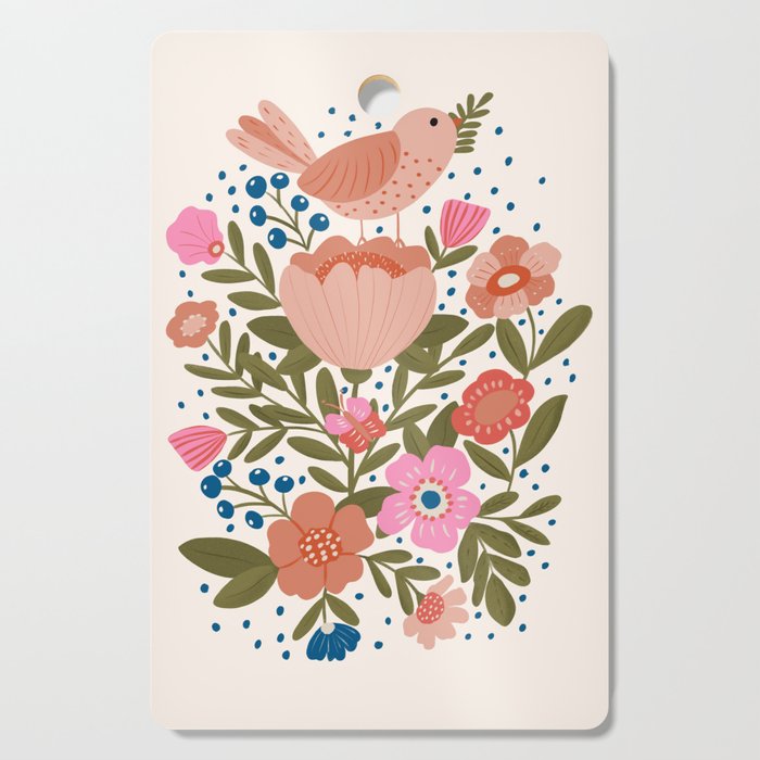 Folk Floral Bird  Cutting Board Gallery Image 1