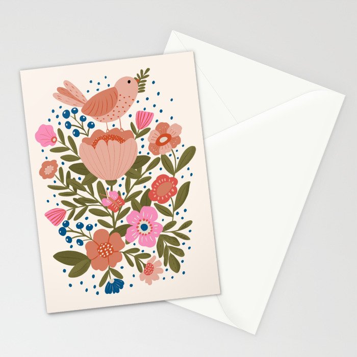 Folk Floral Bird  Stationery Card Gallery Image 2