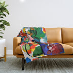 La femme aux fleurs portrait pop abstract by Emmanuel Signorino Throw Blanket Gallery Image 1