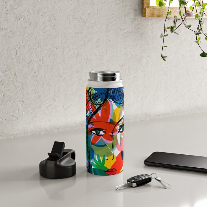 La femme aux fleurs portrait pop abstract by Emmanuel Signorino Water Bottle Gallery Image 4