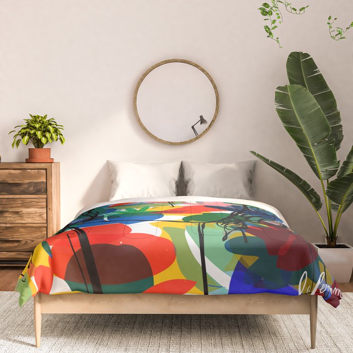La femme aux fleurs portrait pop abstract by Emmanuel Signorino Comforter Gallery Image 3