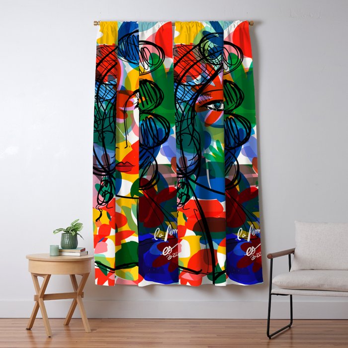 La femme aux fleurs portrait pop abstract by Emmanuel Signorino Window Curtain Gallery Image 1