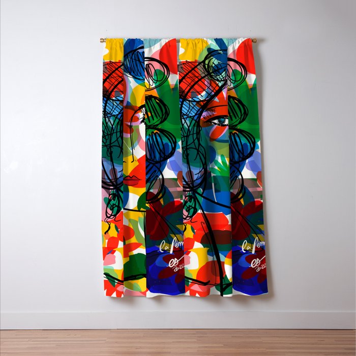 La femme aux fleurs portrait pop abstract by Emmanuel Signorino Window Curtain Gallery Image 3
