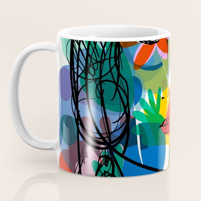 La femme aux fleurs portrait pop abstract by Emmanuel Signorino Coffee Mug Gallery Image 3