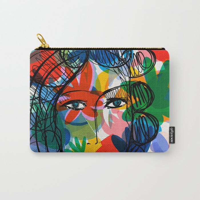 La femme aux fleurs portrait pop abstract by Emmanuel Signorino Carry All Pouch Gallery Image 1