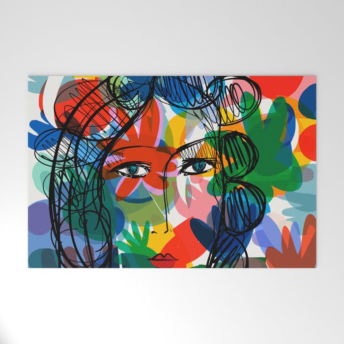 La femme aux fleurs portrait pop abstract by Emmanuel Signorino Welcome Mat Gallery Image 1